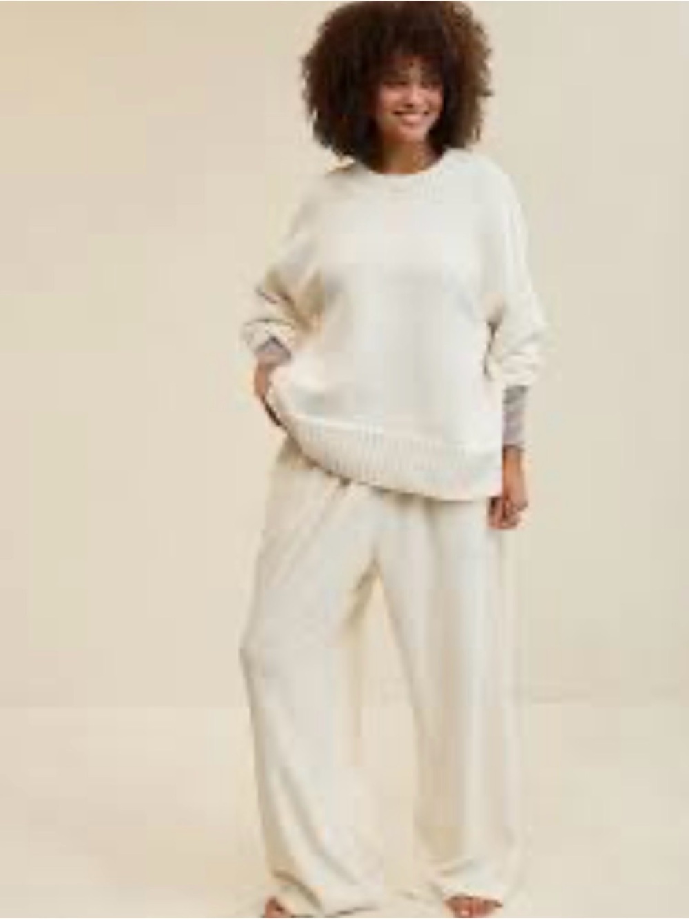 Aerie Chenille Oversized Crewneck Sweater Ivory Cream Large NWT